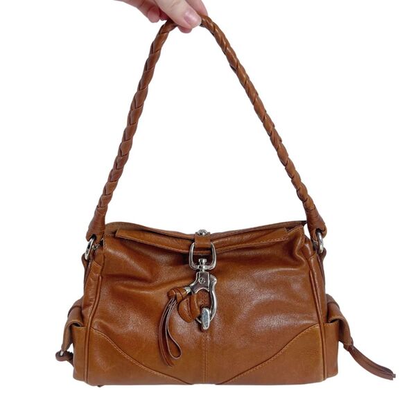 Francesco Biasia Brown Leather Hook & Loop Shoulder Bag Handbag Purse - Picture 1 of 10